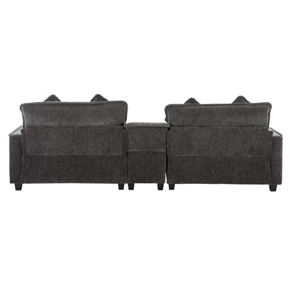 Plush Couch, Deep Seat Couch with Ottomans, Black
