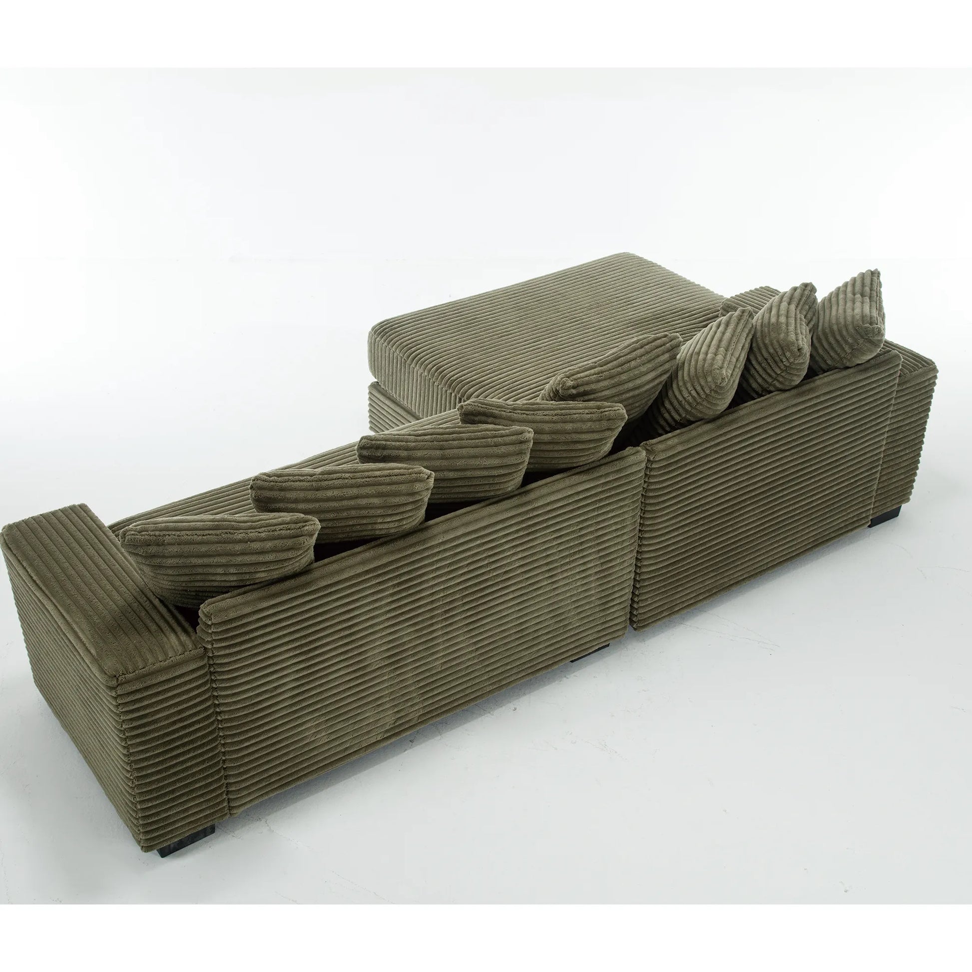 L Shaped Corduroy Couch, Plush Chaise Lounge Sofa, Green