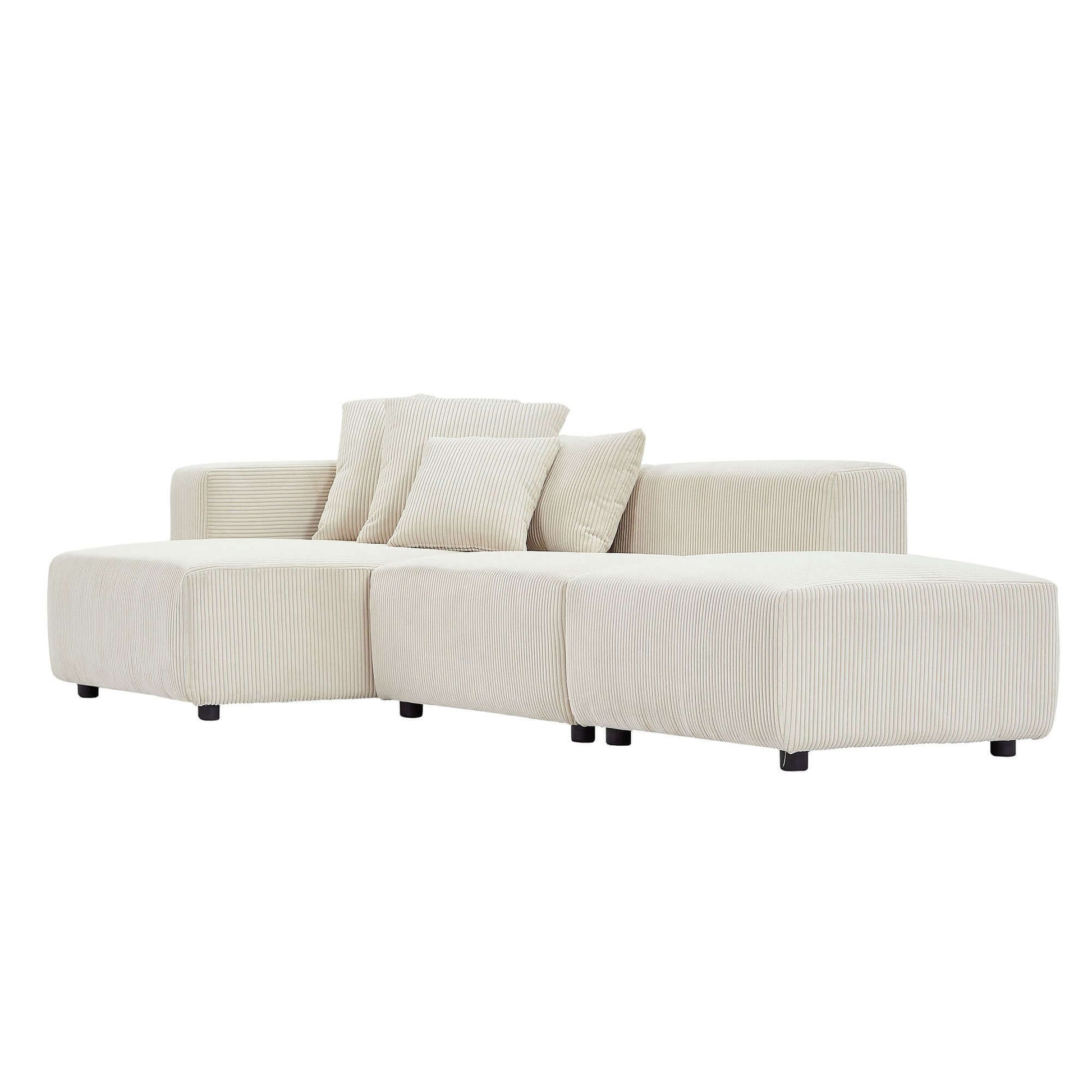 Corduroy Couch, Sofa with Chaise Lounge, 3 Piece - Beige