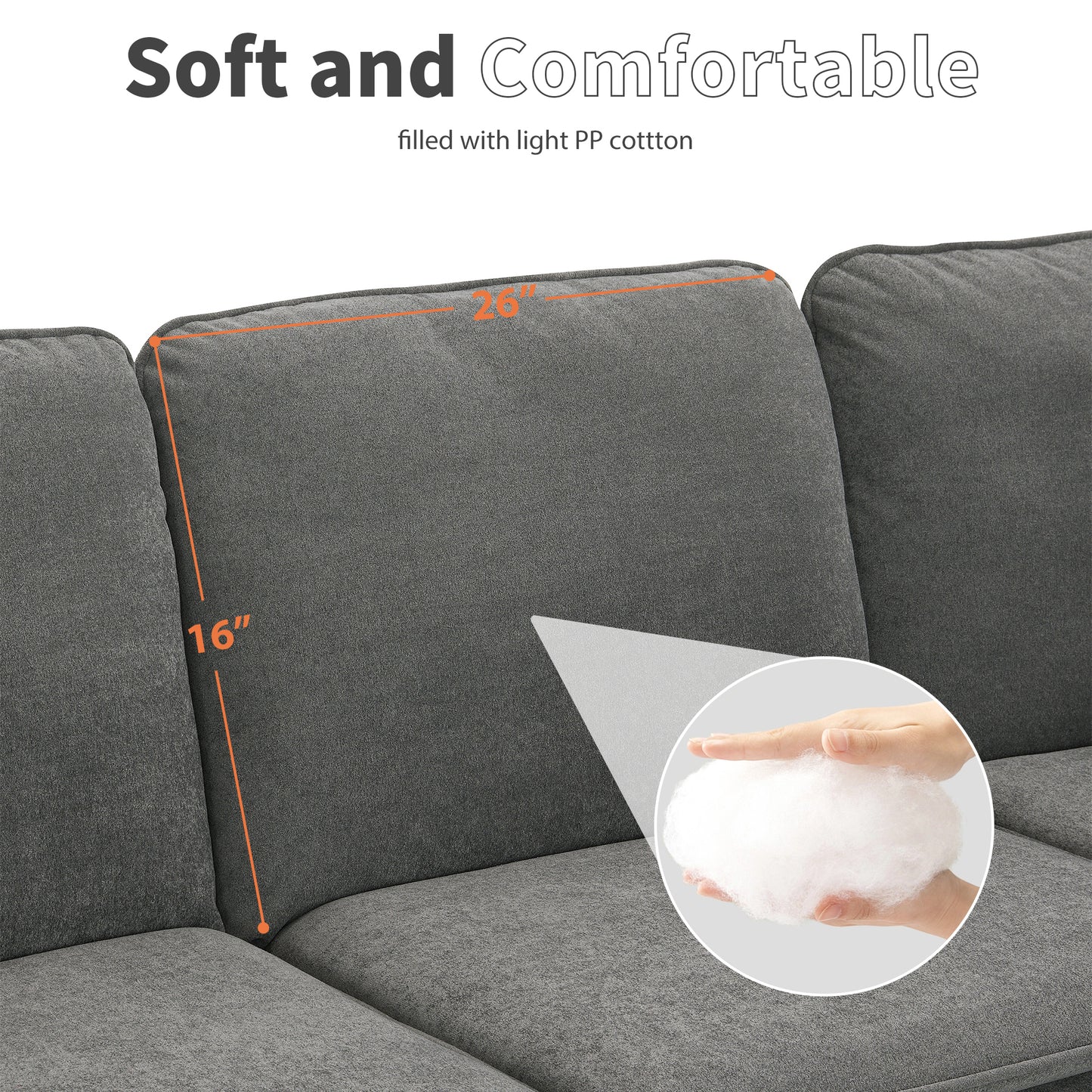 Corner Sectional Sofa, L-Shaped Comfy Couch, Gray