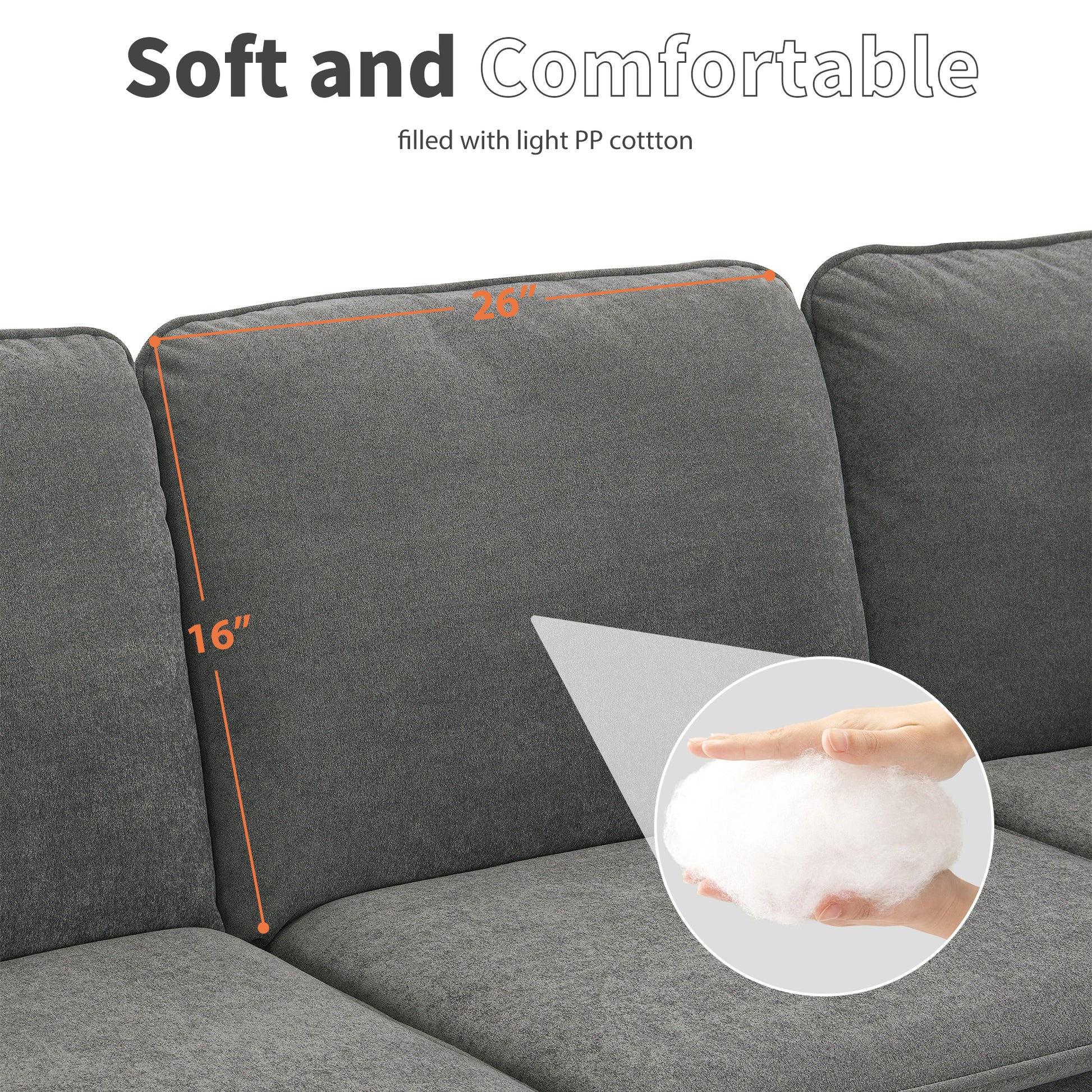 Corner Sectional Sofa, L-Shaped Comfy Couch, Gray