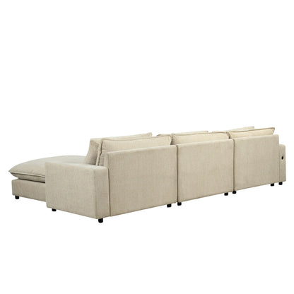Comfy Sectional Cloud Couch, Chenille Sofa with Ottoman, Beige