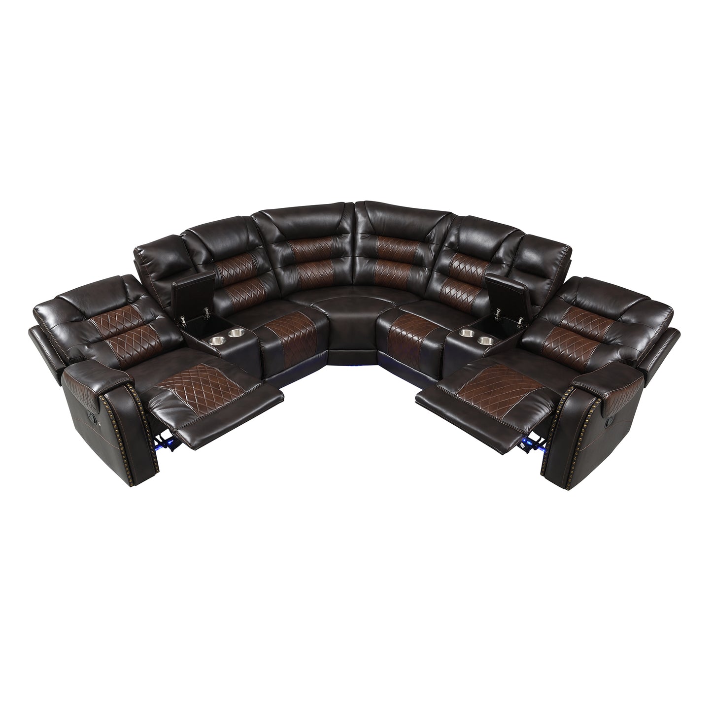 Luxury Reclining Sofa, Corner Sectional Couch Recliner, Brown
