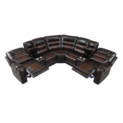 Luxury Reclining Sofa, Corner Sectional Couch Recliner, Brown