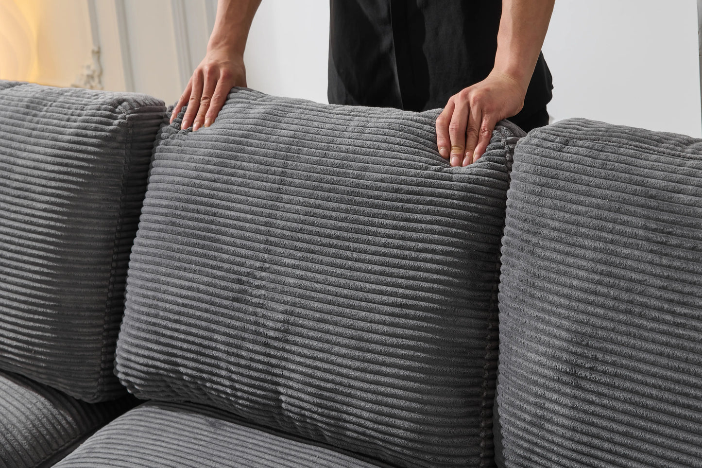 Chaise Lounge Sofa, L Shape Reversible Corduroy Couch Sectional, Grey