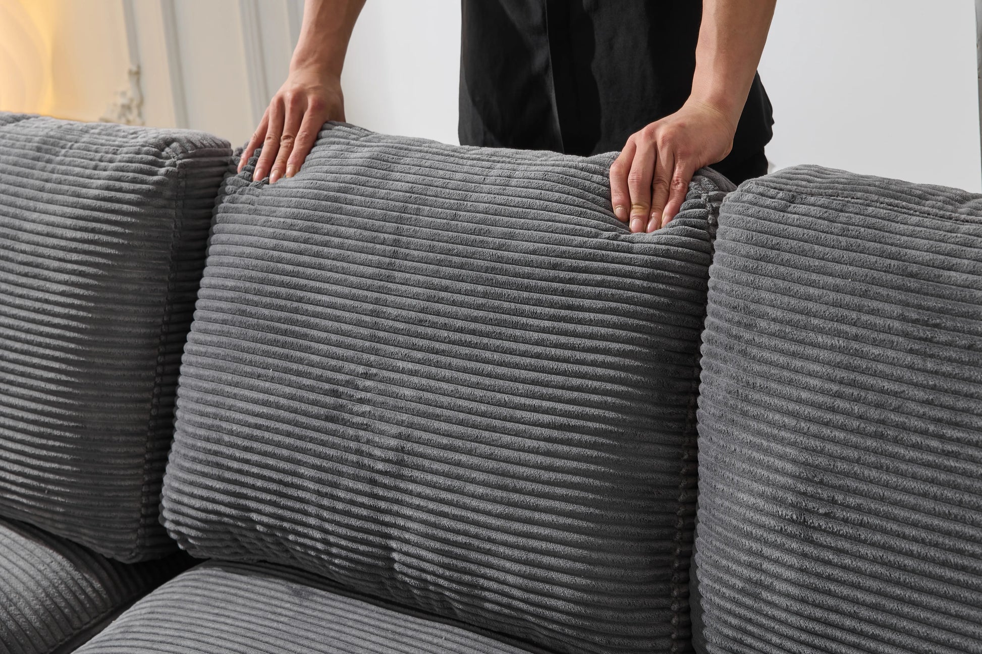 Chaise Lounge Sofa, L Shape Reversible Corduroy Couch Sectional, Grey