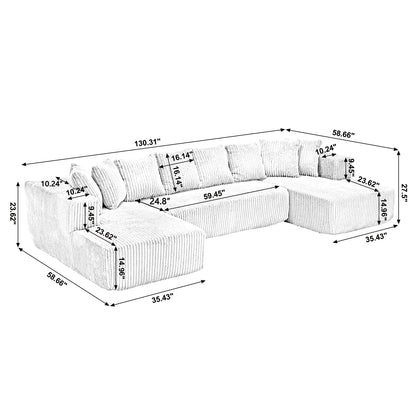 Modular U Shaped Sectional, Corduroy Couch with Double Chaise, White