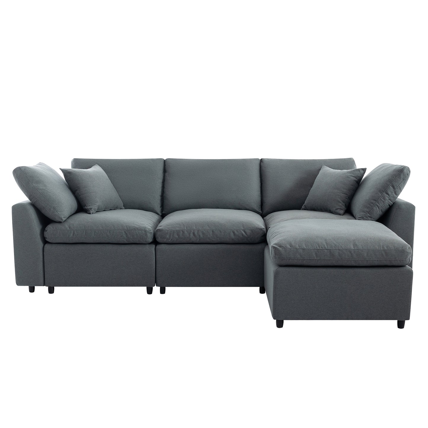 Louie Grey Sectional Couch, Sofa with Ottoman