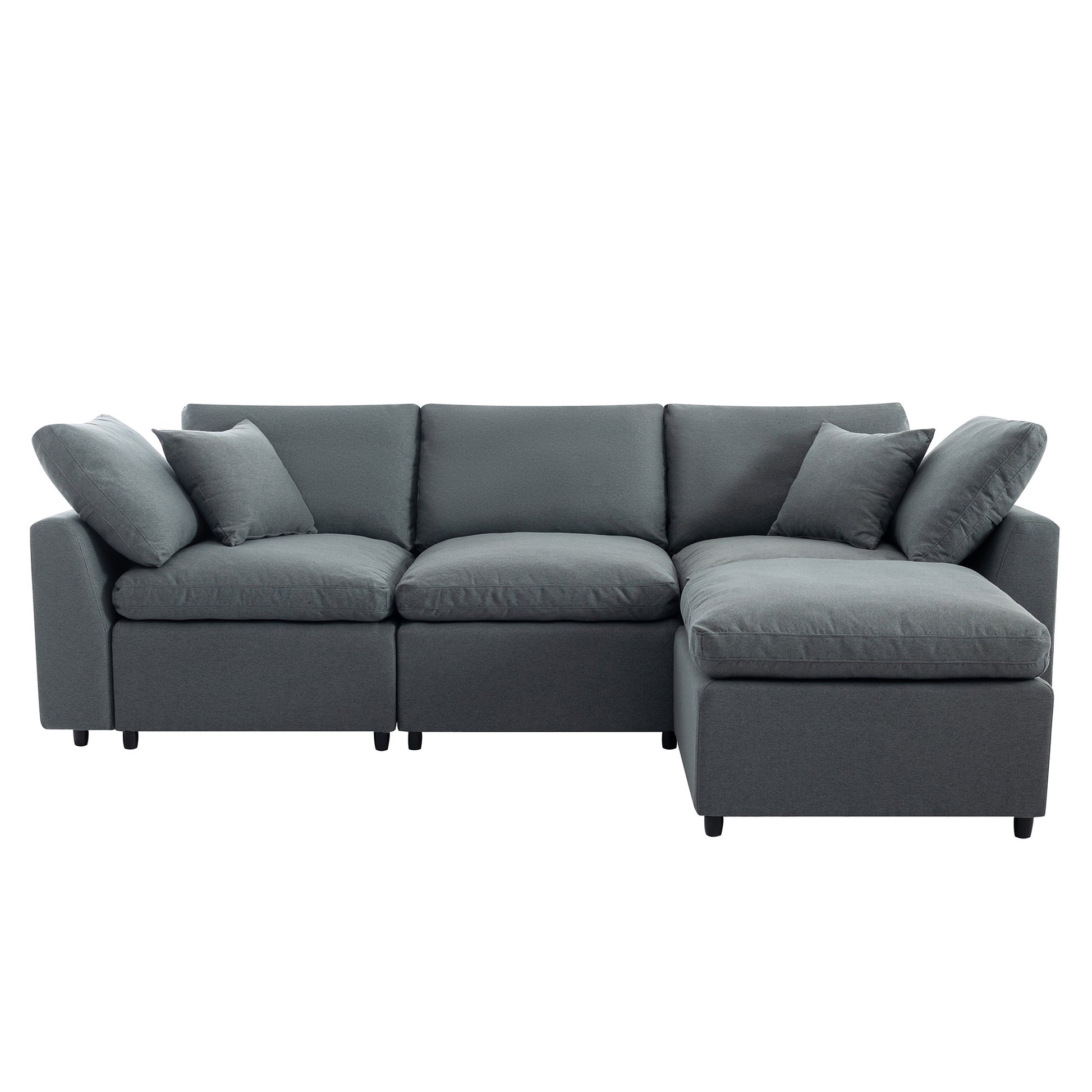Louie Grey Sectional Couch, Sofa with Ottoman