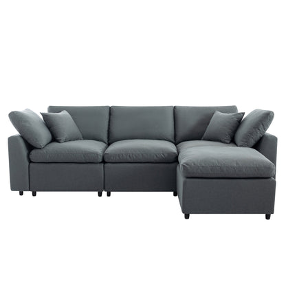 Louie Grey Sectional Couch, Sofa with Ottoman