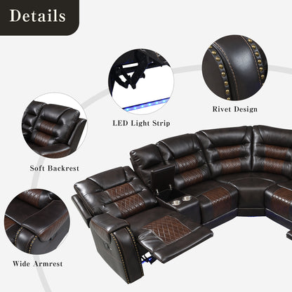 Luxury Reclining Sofa, Corner Sectional Couch Recliner, Brown