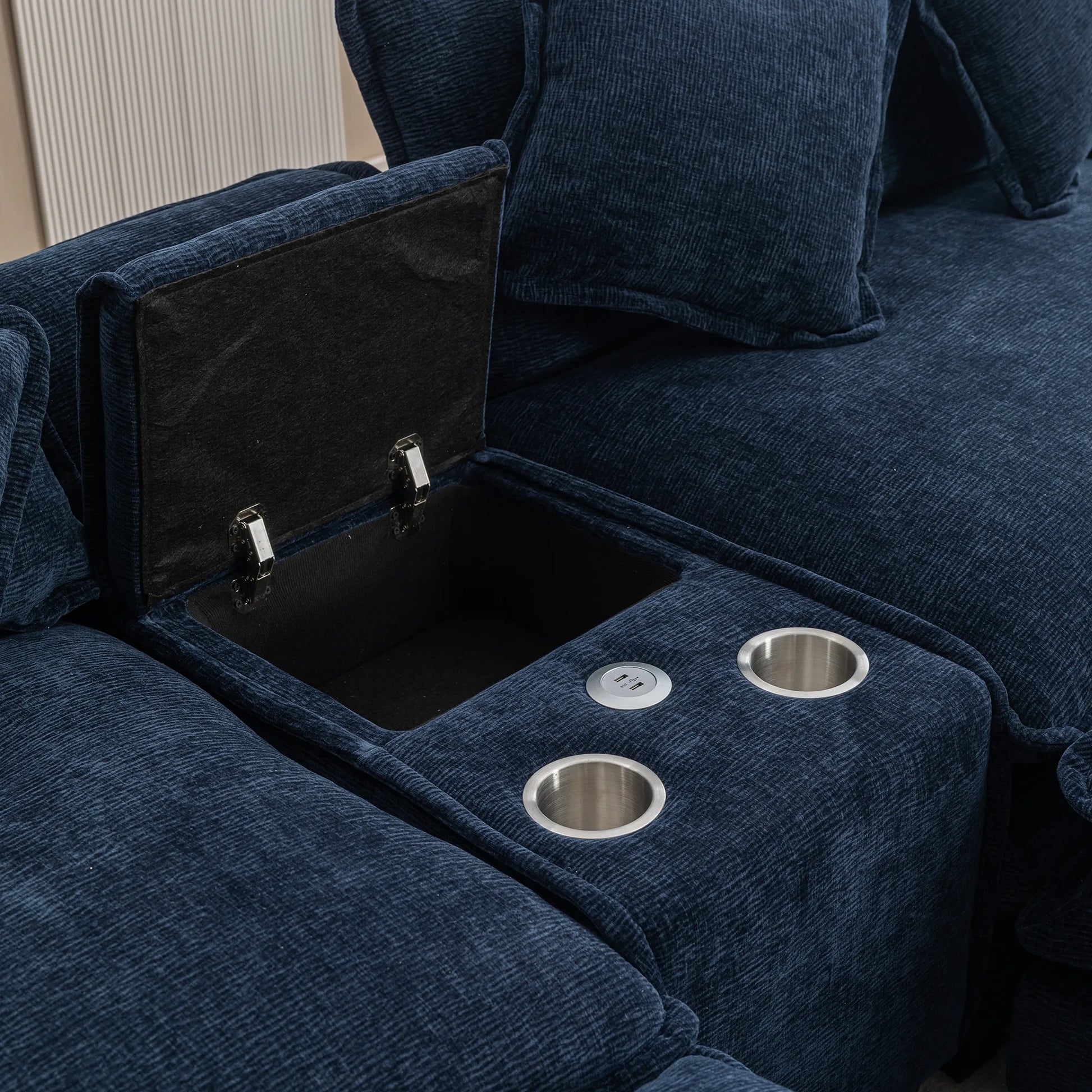 Plush Couch, Deep Seat Couch with Ottomans, Blue