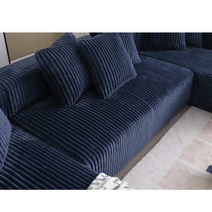 Modular U Shaped Sectional, Corduroy Couch with Double Chaise, Blue