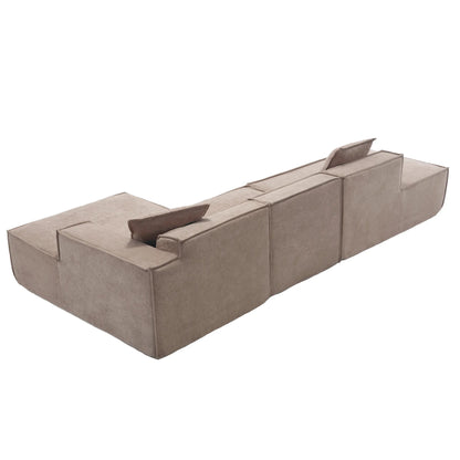 Modular Lounge Sofa, L Shaped Sectional with Chaise, Light Brown