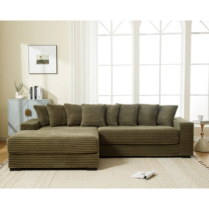 L Shaped Corduroy Couch, Plush Chaise Lounge Sofa, Green