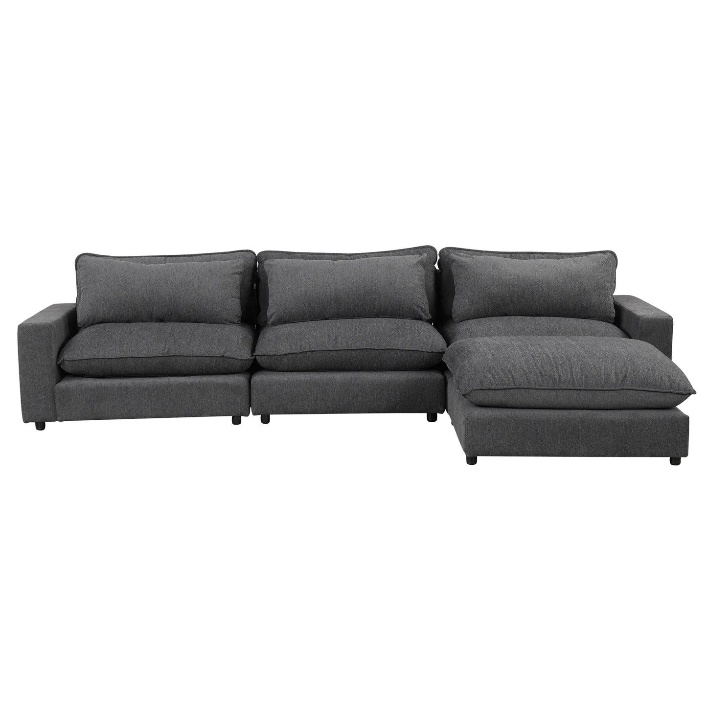 Comfy Sectional Cloud Couch, Chenille Sofa with Ottoman, Grey