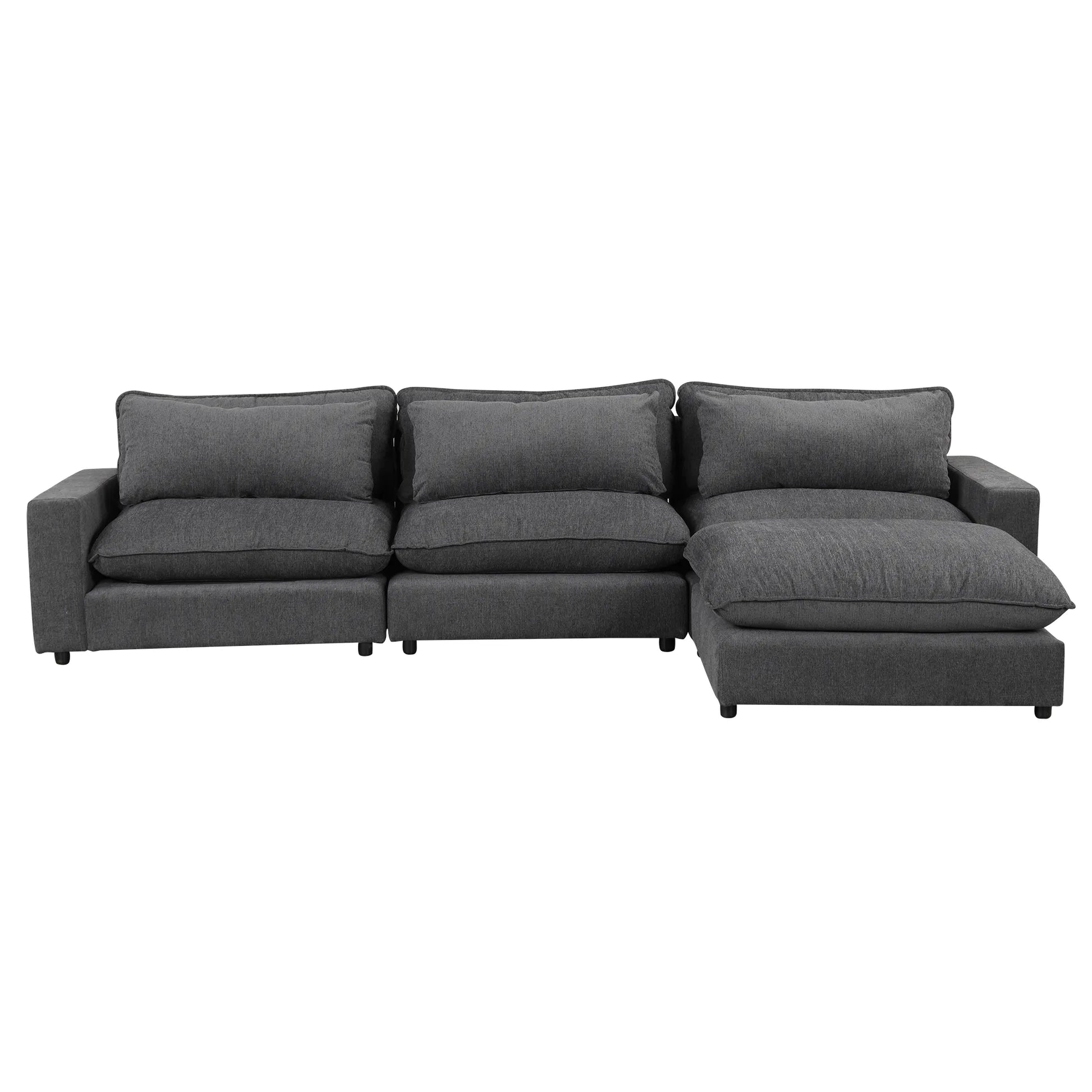 Comfy Sectional Cloud Couch, Chenille Sofa with Ottoman, Grey