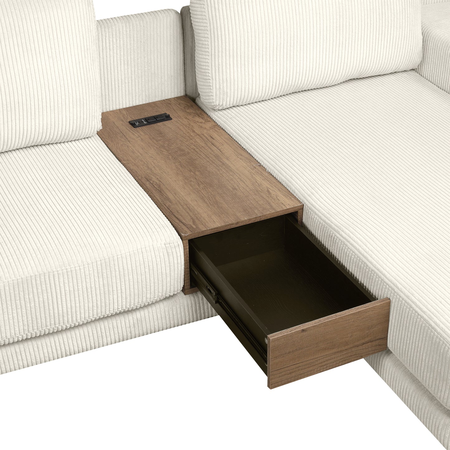 Corduroy Couch, Modern L Shaped Sectional Sofa with Reversible Chaise, Beige