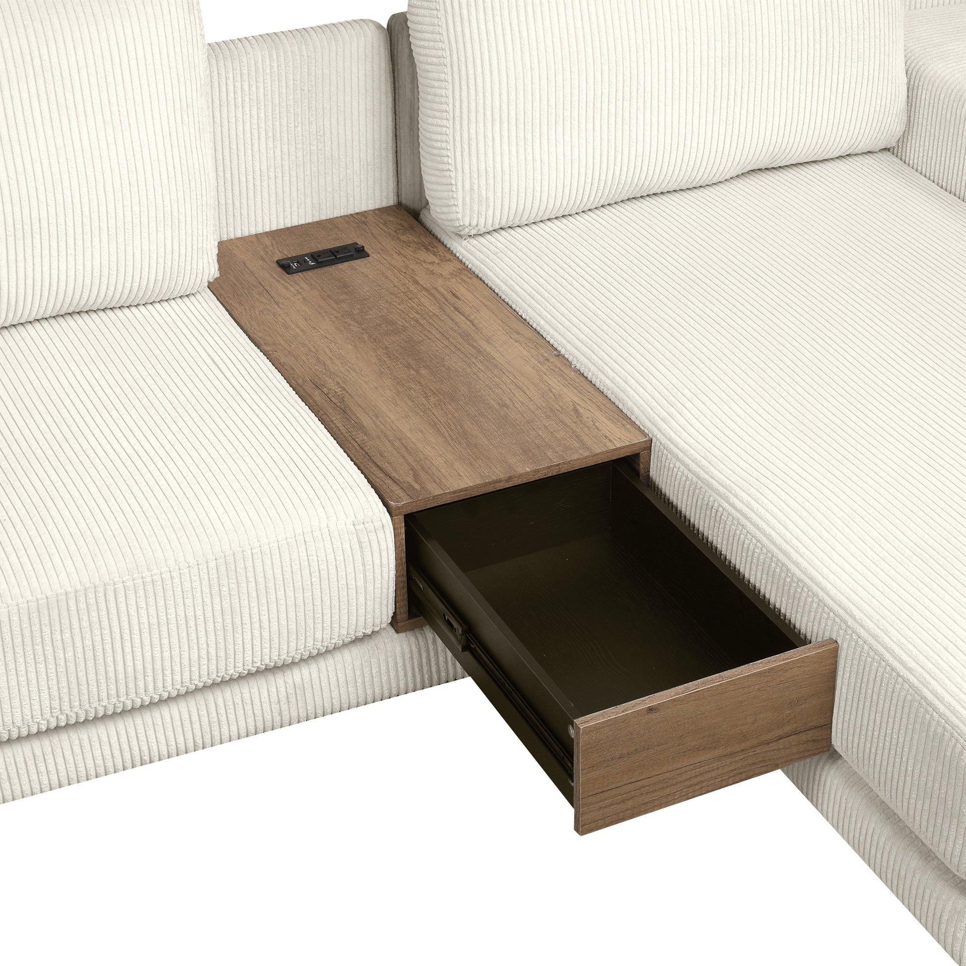 Corduroy Couch, Modern L Shaped Sectional Sofa with Reversible Chaise, Beige