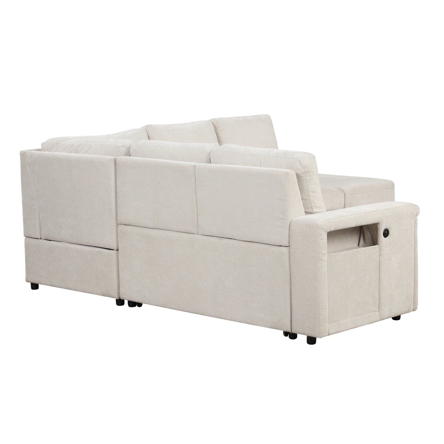 Sleeper Sectional, Sofa L Shape, Couch with Ottoman and Storage, Beige/Gray/Blue