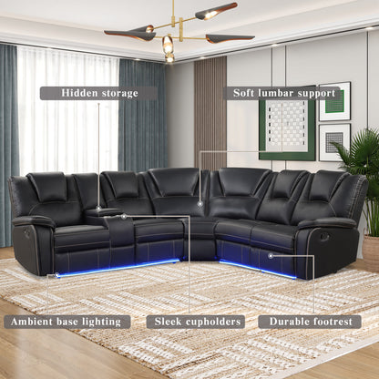 Modern Reclining Sofa, Corner Sectional Couch Recliner, Black