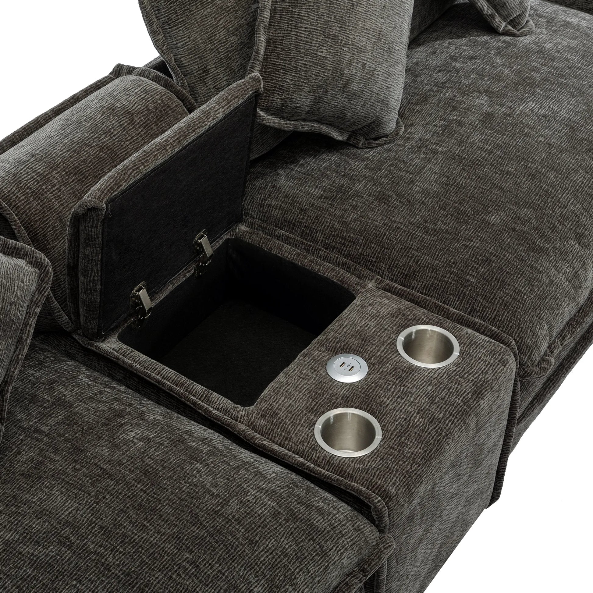 Plush Couch, Deep Seat Couch with Ottomans, Black