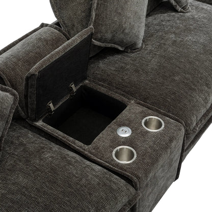 Plush Couch, Deep Seat Couch with Ottomans, Black