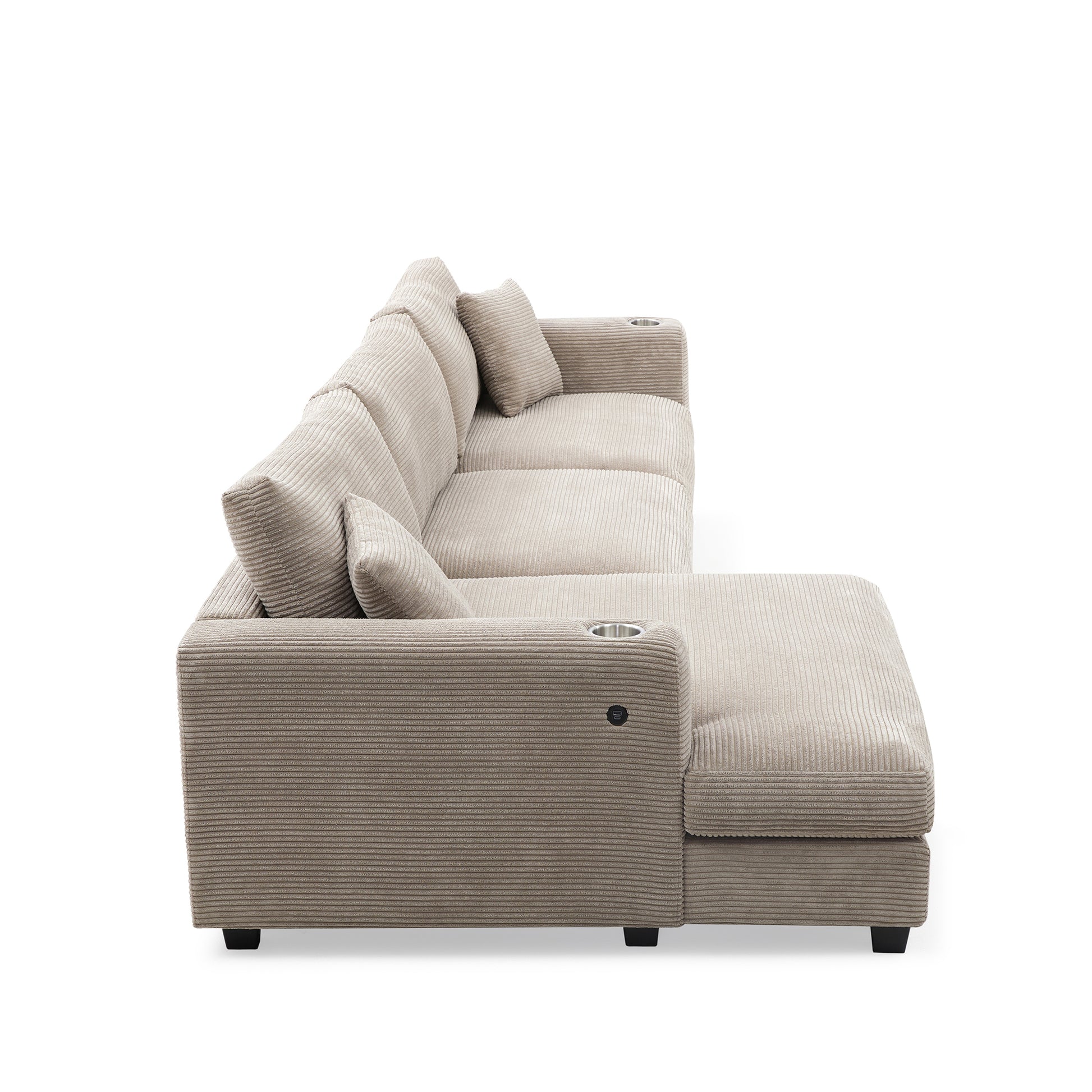Deep Seat Corduroy Sofa, Large Sectional Couch with Chaise, Khaki