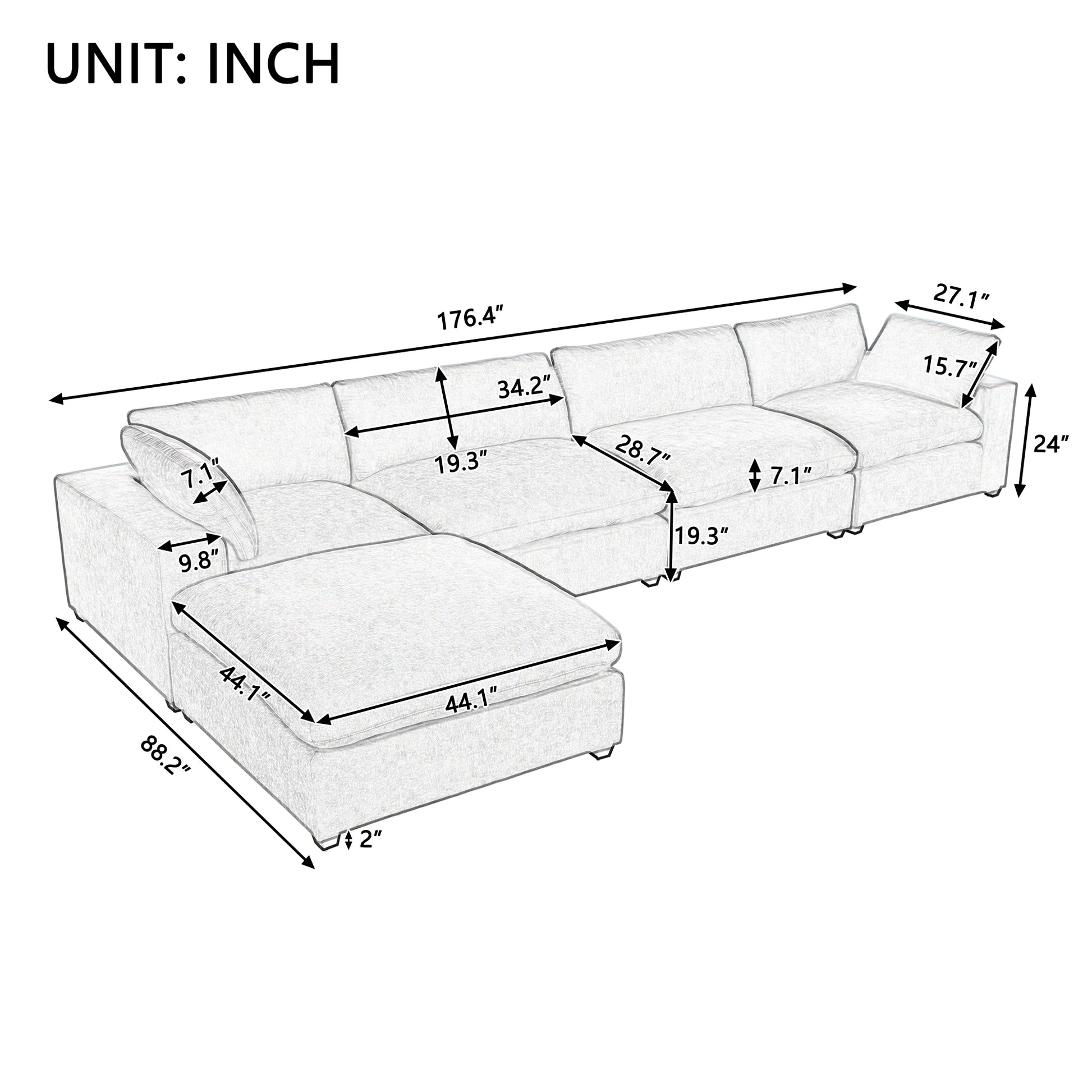 Cloud Couch Sectional, Large Modular Sofa with Ottoman, Beige
