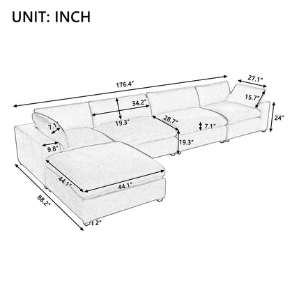 Cloud Couch Sectional, Large Modular Sofa with Ottoman, Beige