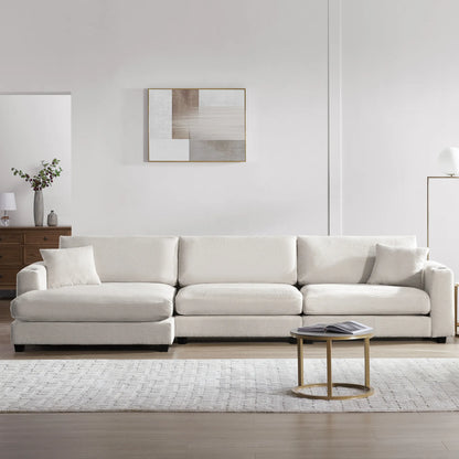 Deep Seat Corduroy Sofa, Large Sectional Couch with Chaise, Beige