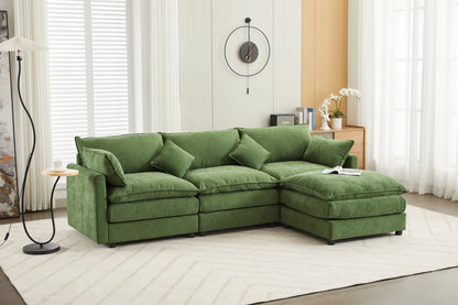 3 Seater Sofa, L Shaped Couch with Ottoman, Beige/Gray/Green