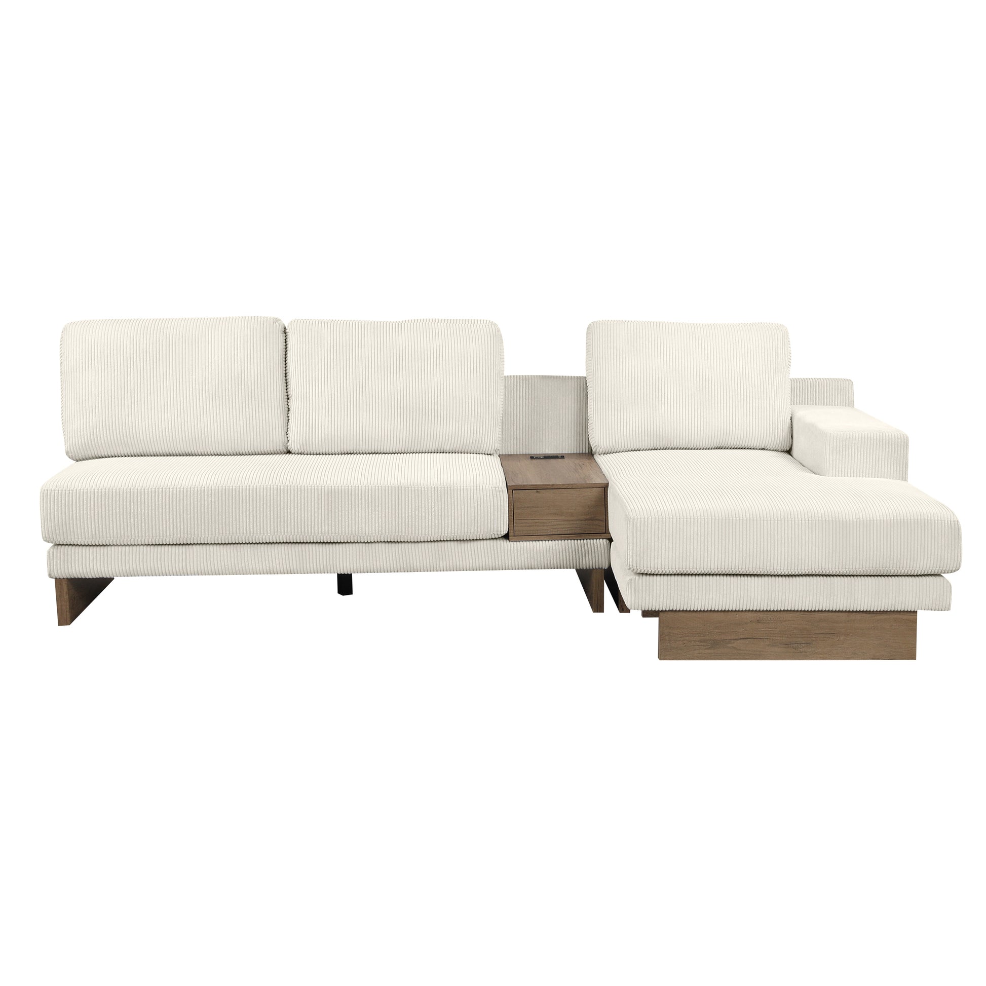 Corduroy Couch, Modern L Shaped Sectional Sofa with Reversible Chaise, Beige