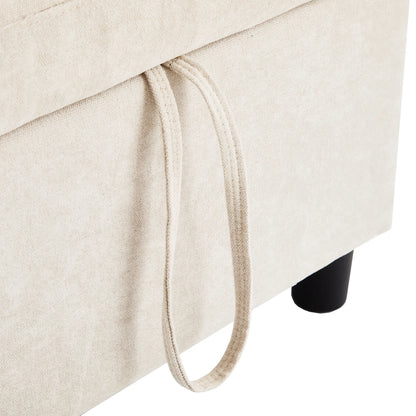 Corduroy Couch with Chaise Sleeper, Sectional Sofa Pull-Out, Beige