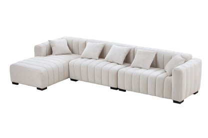 Modern Sofa Sectional, Large Velvet Couch with Left Chaise, Beige