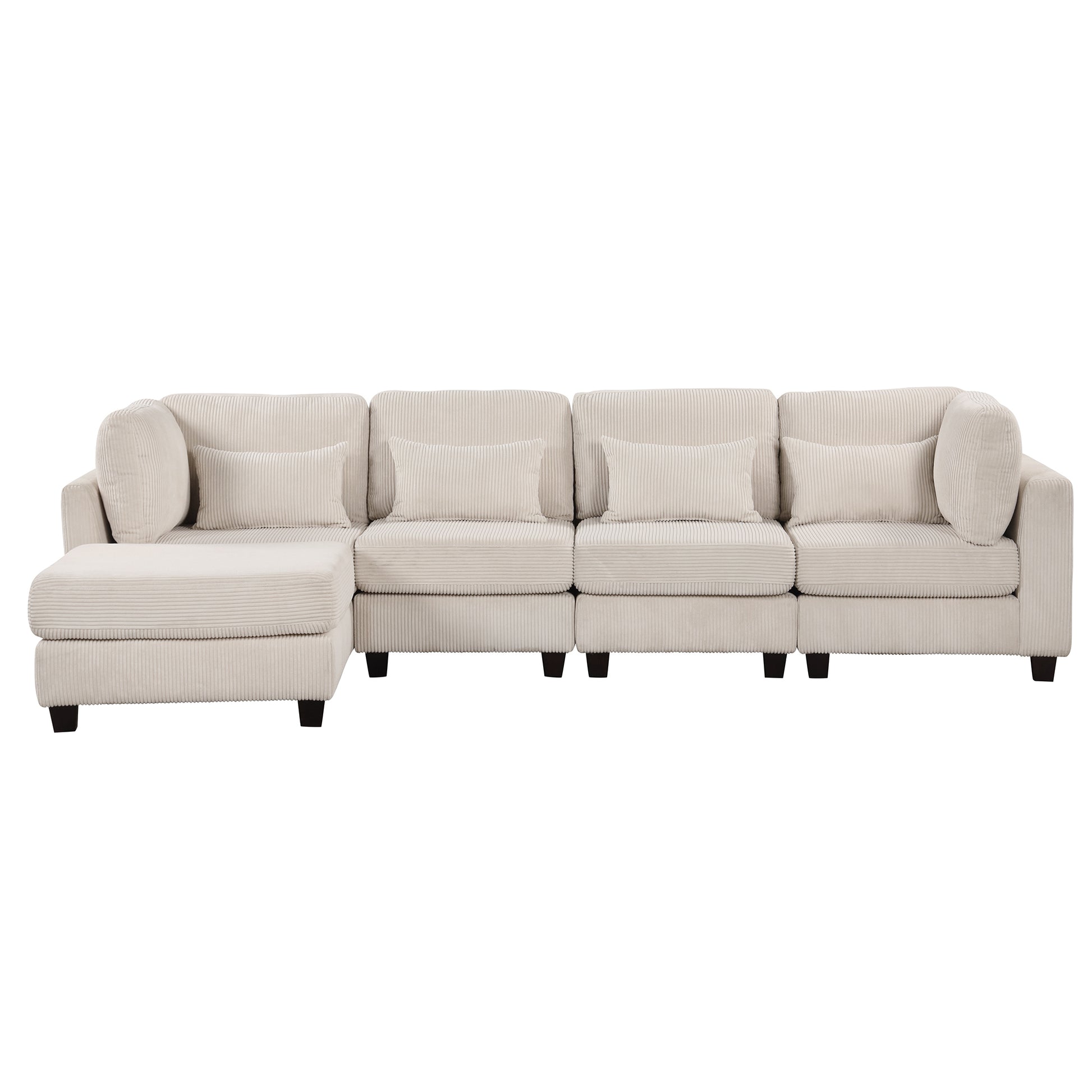 Louie Modular Sectional Sofa, Corduroy Couch with Ottoman - Beige