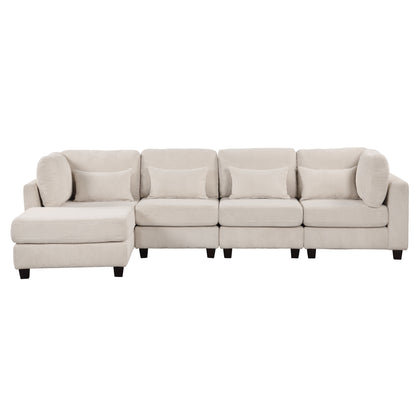 Louie Modular Sectional Sofa, Corduroy Couch with Ottoman - Beige