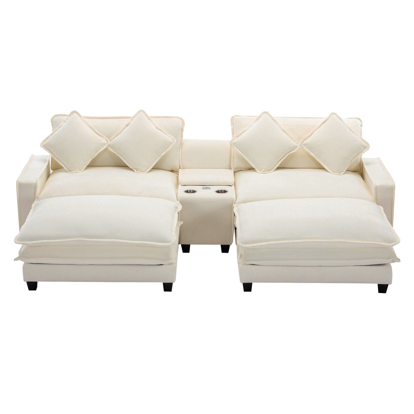 Plush Couch, Deep Seat Couch with Ottomans, Beige