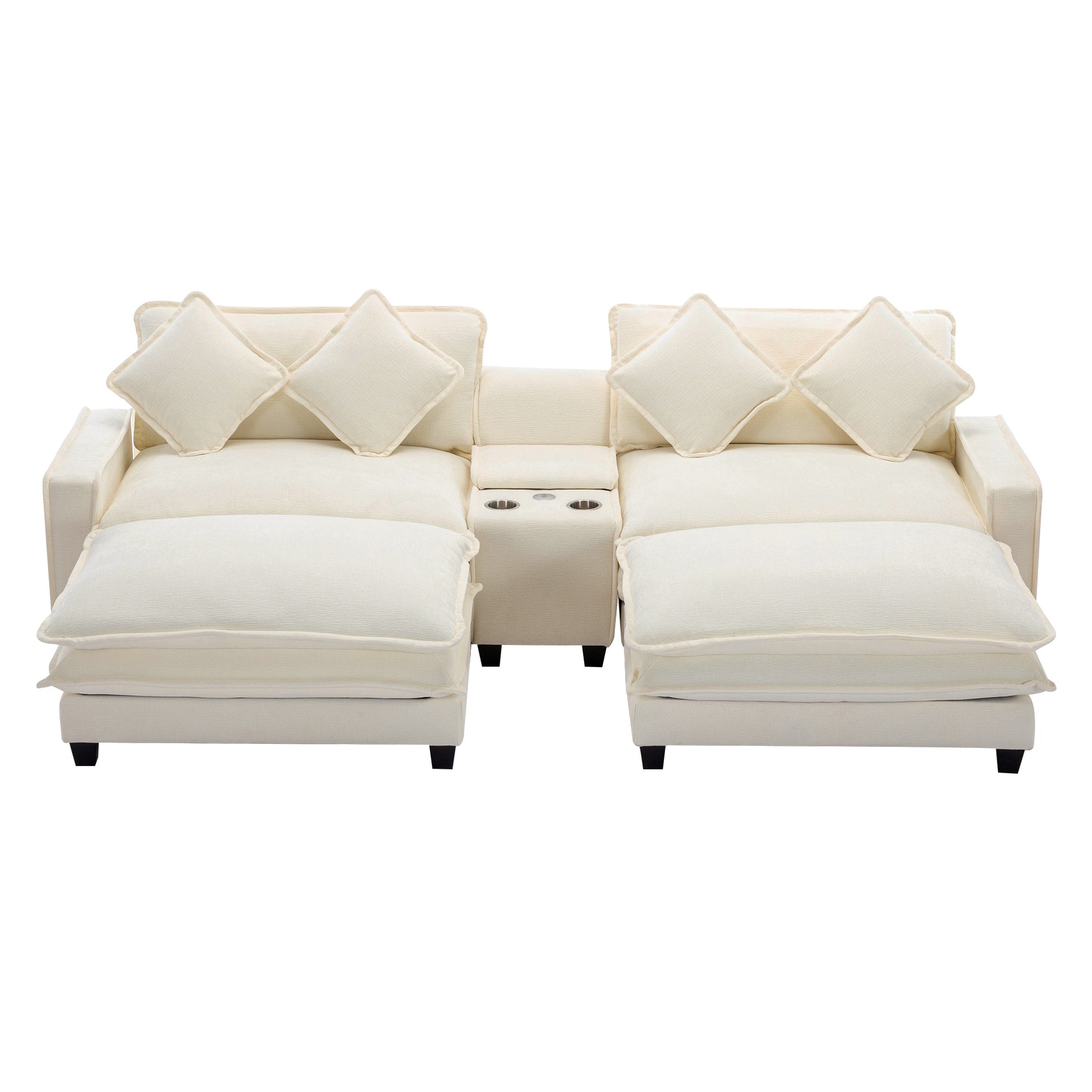 Plush Couch, Deep Seat Couch with Ottomans, Beige