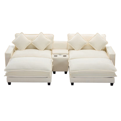 Plush Couch, Deep Seat Couch with Ottomans, Beige