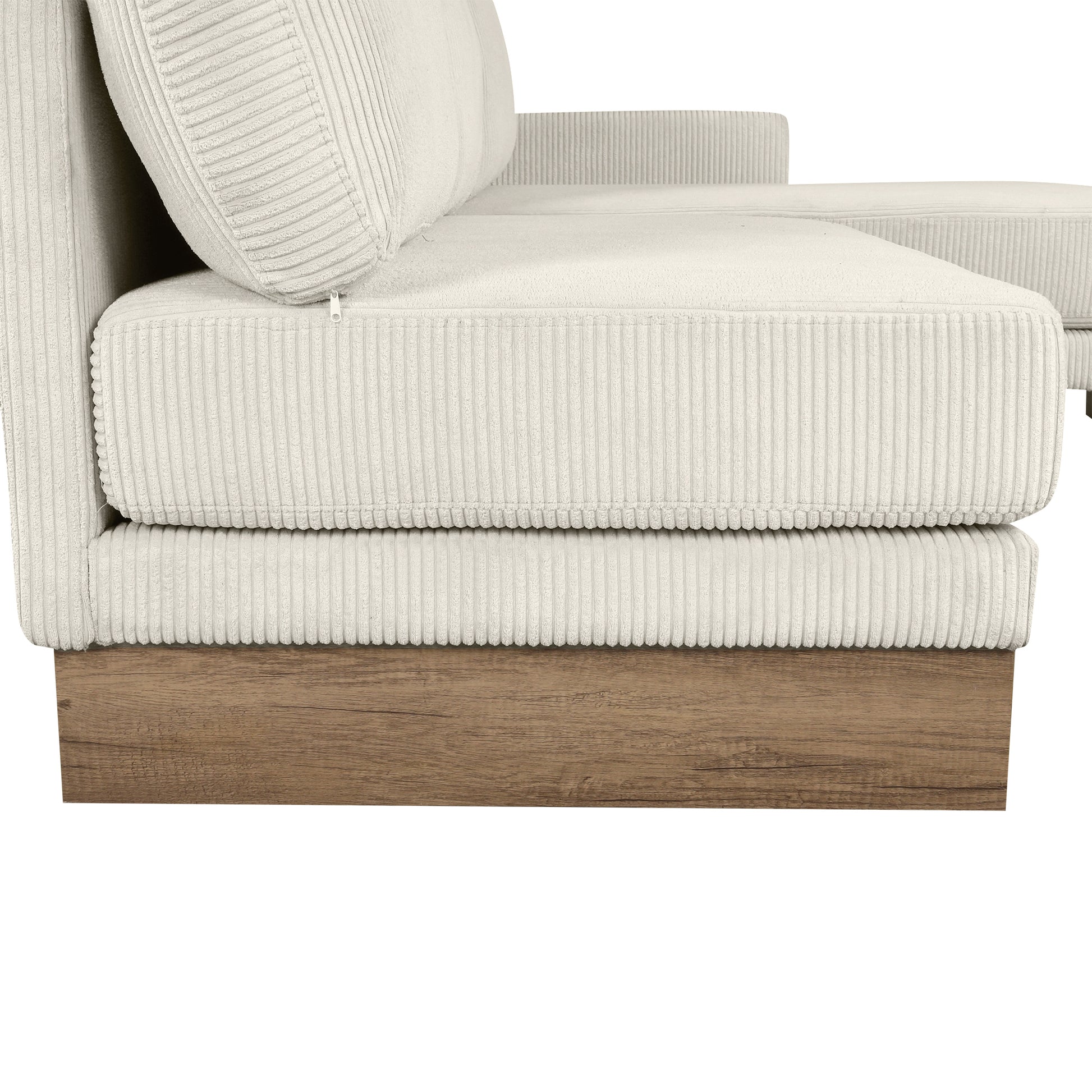 Corduroy Couch, Modern L Shaped Sectional Sofa with Reversible Chaise, Beige