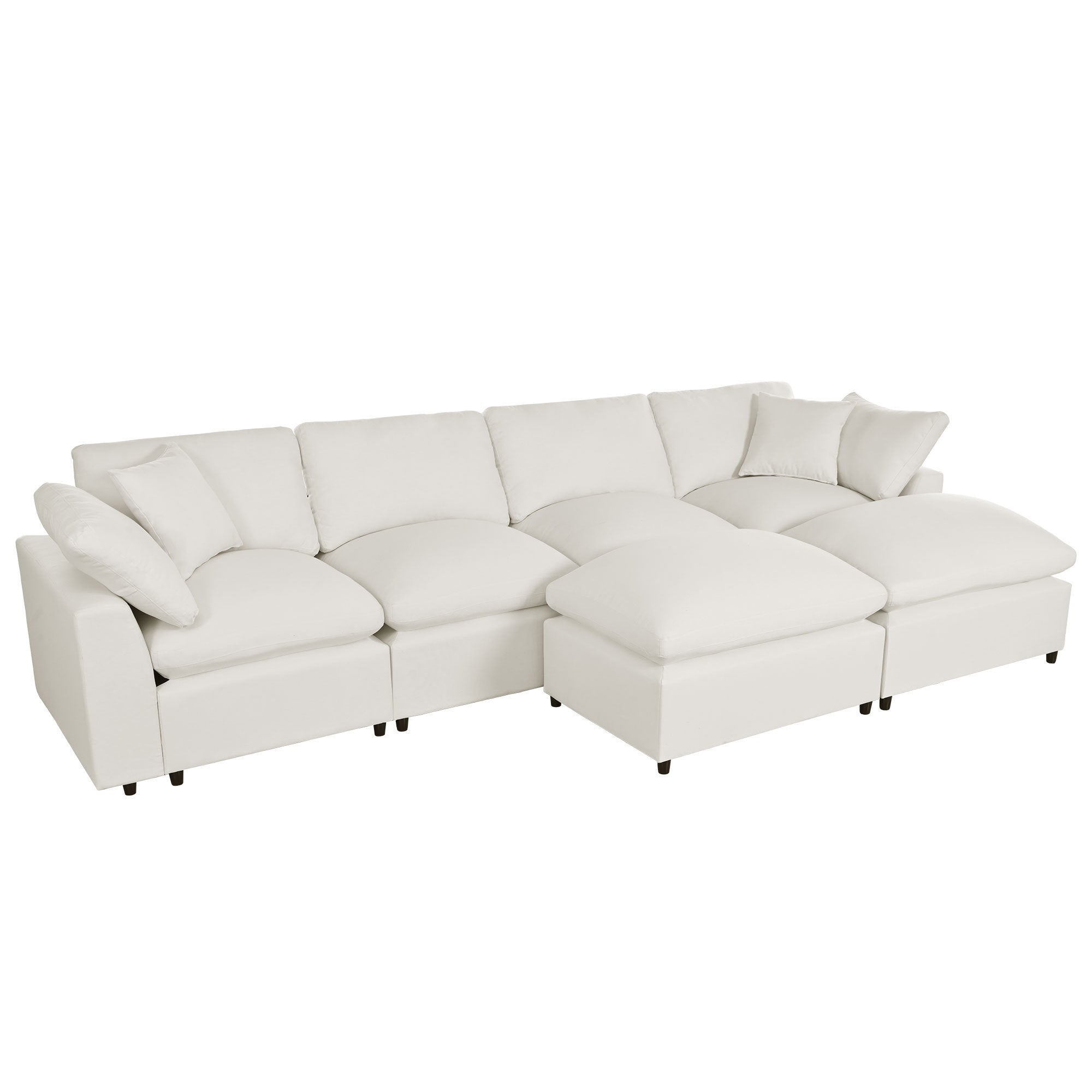 U Shaped Sectional, Large Modular Couch with Ottomans, Beige