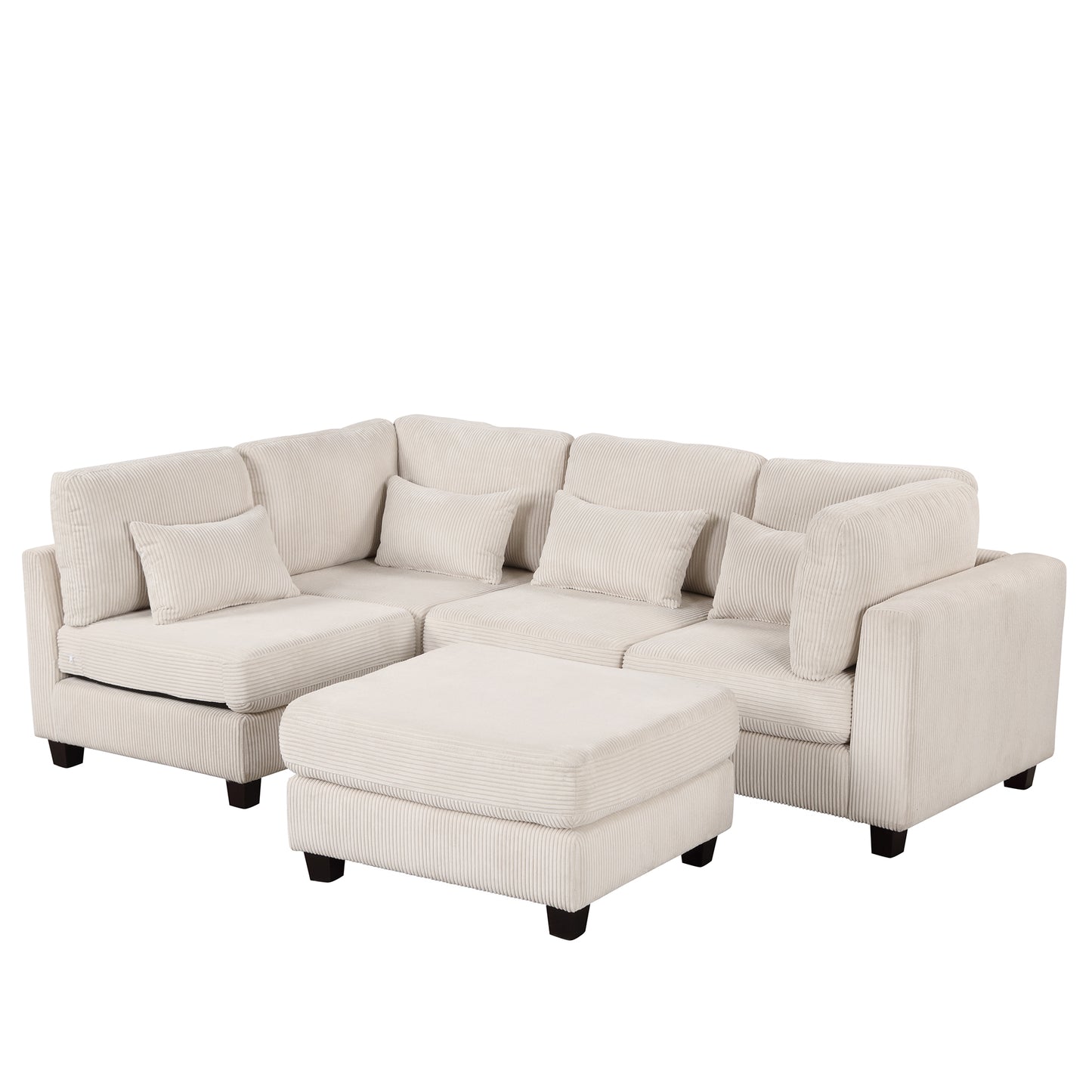 Louie Modular Sectional Sofa, Corduroy Couch with Ottoman - Beige