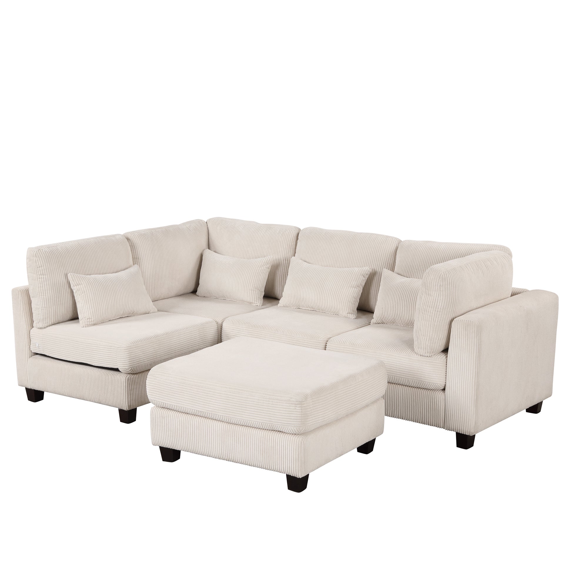 Louie Modular Sectional Sofa, Corduroy Couch with Ottoman - Beige