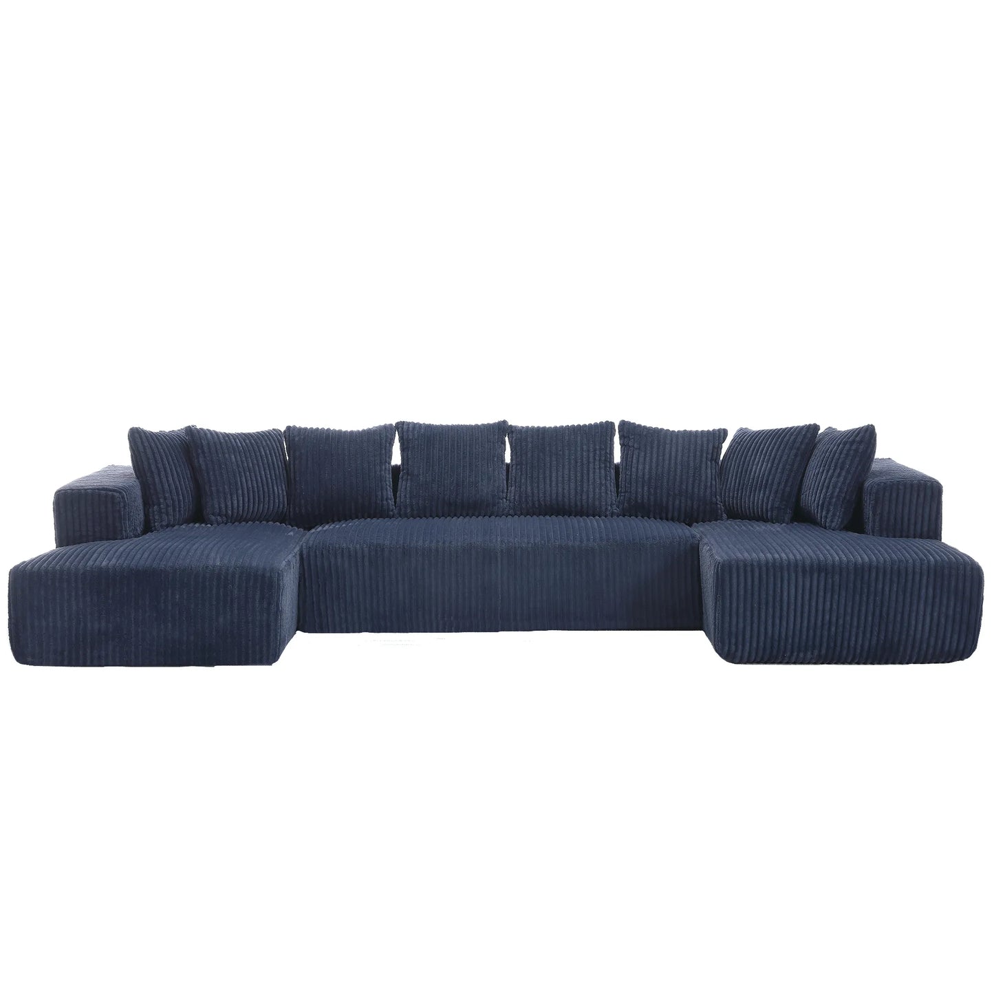 Modular U Shaped Sectional, Corduroy Couch with Double Chaise, Blue