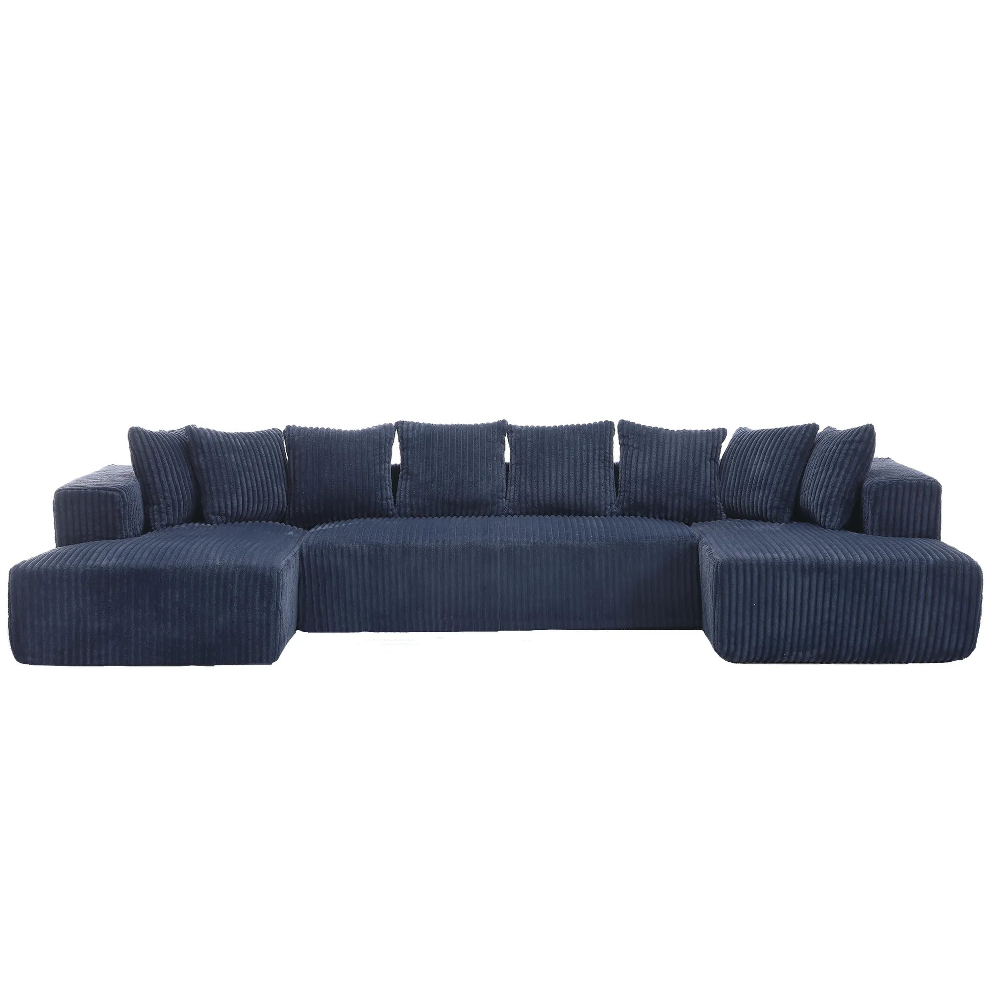 Modular U Shaped Sectional, Corduroy Couch with Double Chaise, Blue