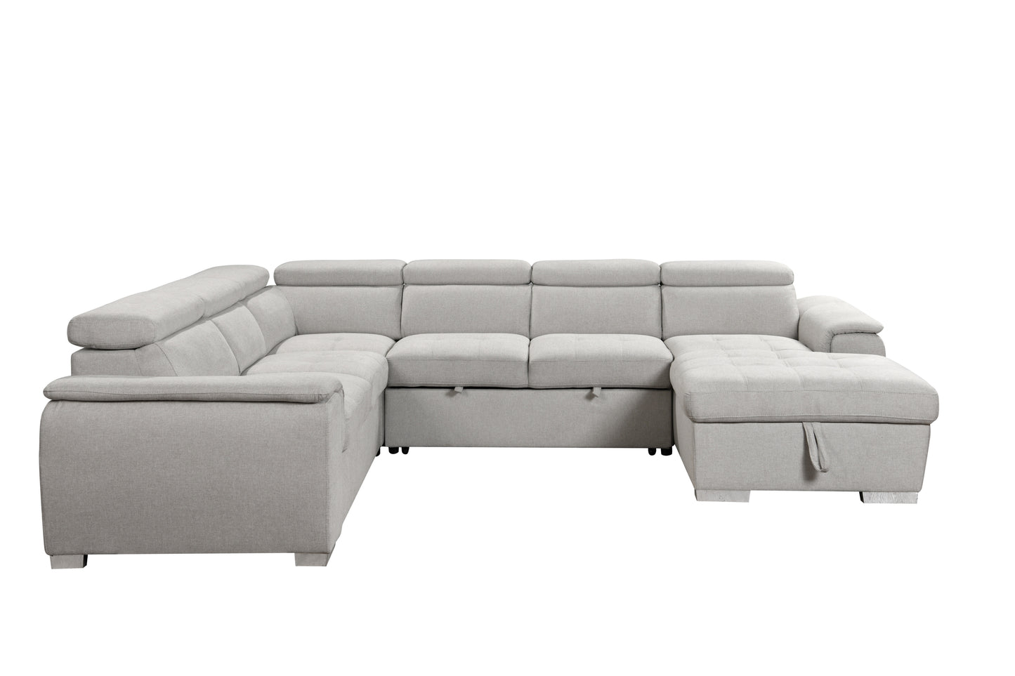 U Shaped 7-seat Sectional with Sofa Bed and Storage Chaise for Living Room - Beige, Gray