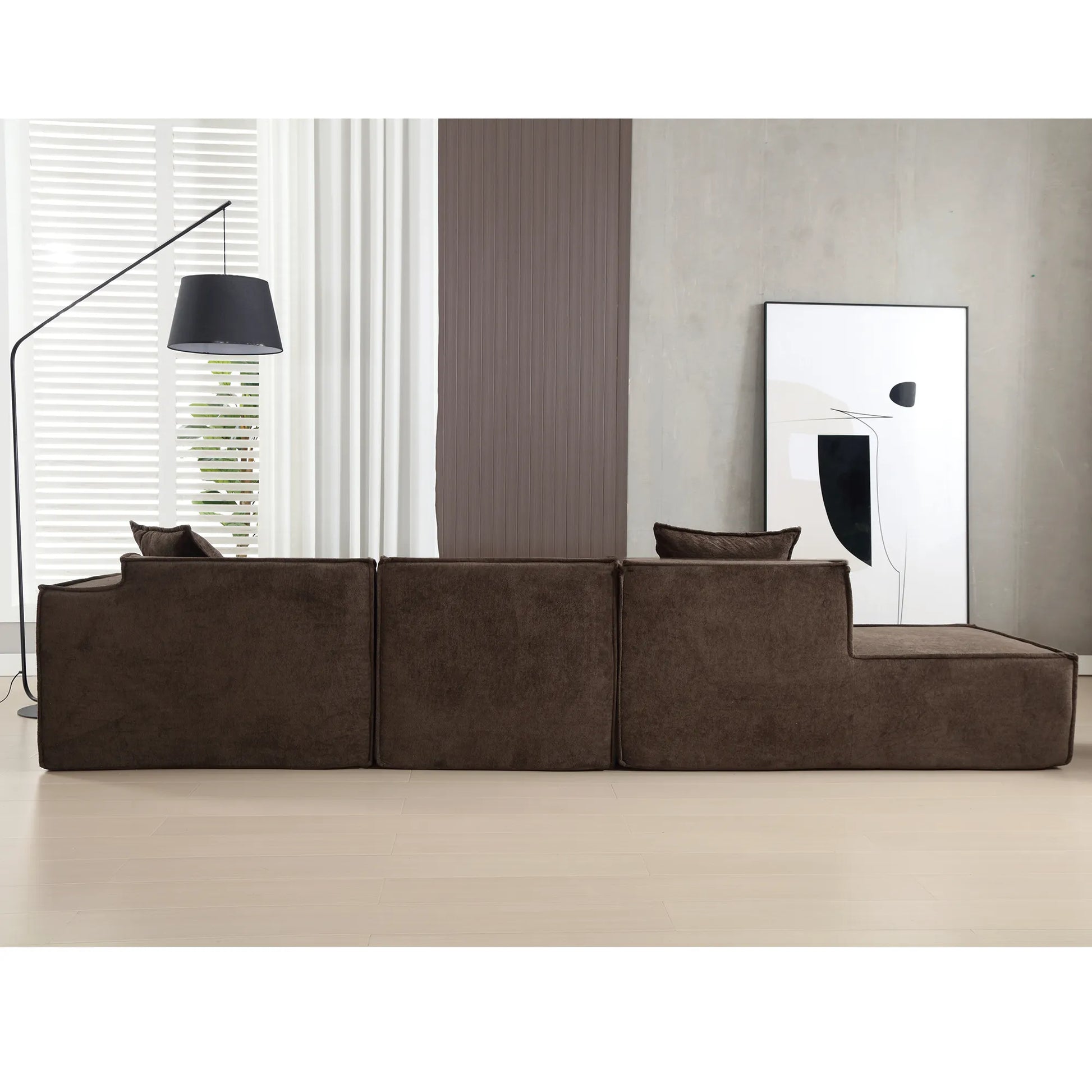 Modular Lounge Sofa, L Shaped Sectional with Chaise, Brown
