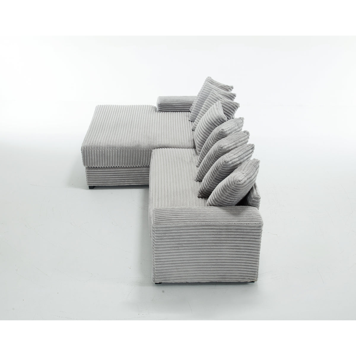 L Shaped Corduroy Couch, Plush Chaise Lounge Sofa, Gray