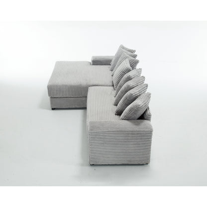 L Shaped Corduroy Couch, Plush Chaise Lounge Sofa, Gray